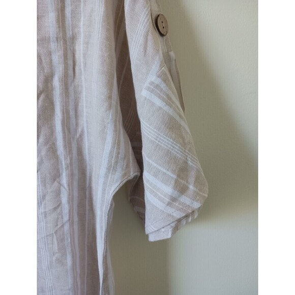 Ellen Tracy Linen Top Short Flare Sleeve Striped Beige White Size M - Picture 6 of 6